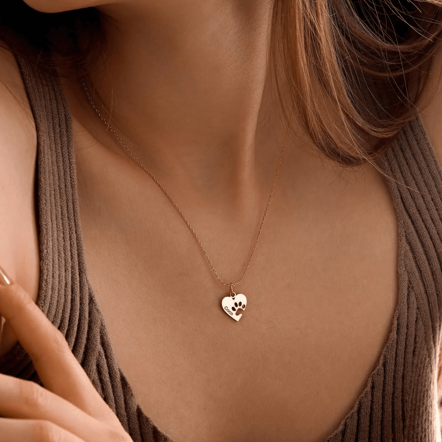 Personlig halskjede med pote og hjerte